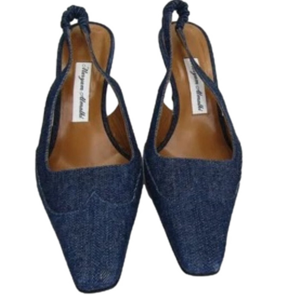 NEW MARYAM AMALKI  Cassidy Pumps Slingback Squared Toe Cushioned Denim Size 8 - Picture 1 of 13